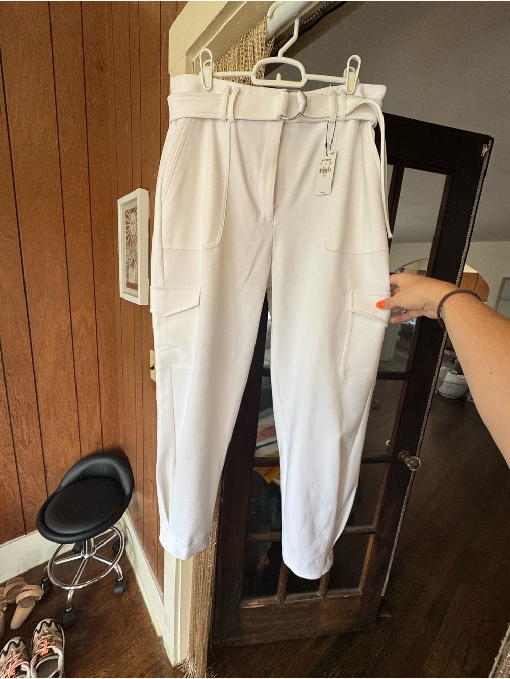 Express White High-Rise Cargo Joggers with Belt